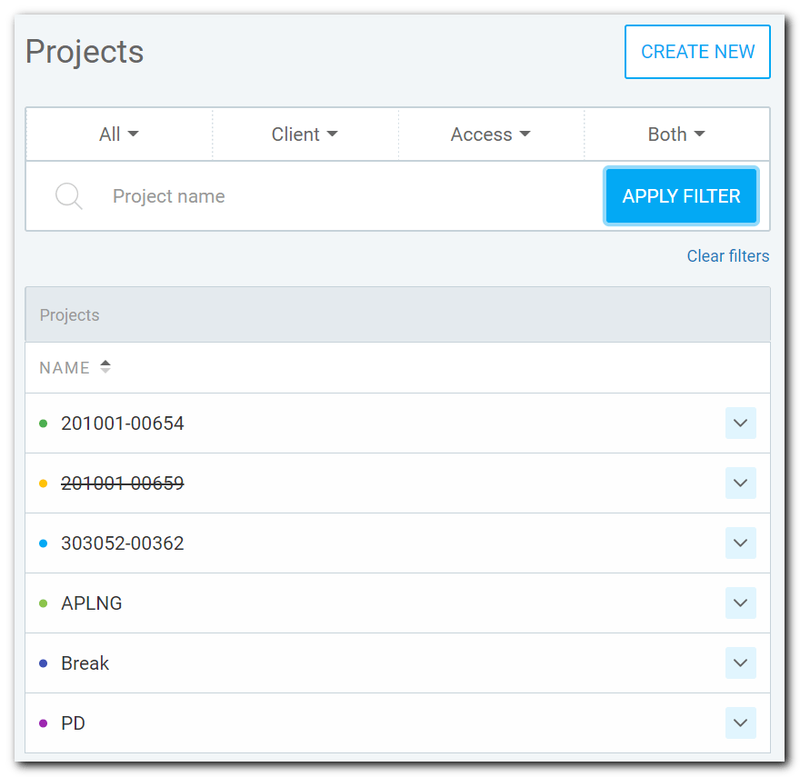 Clockify Listing of Projects